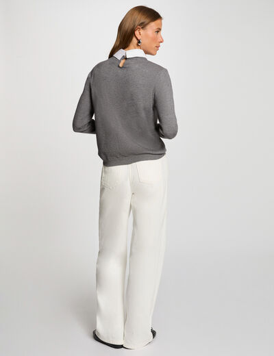Jersey cuello tipo camisa gris oscuro mujer