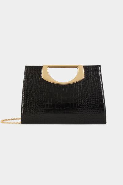 Bolso cartera de mano efecto cocodrilo negro mujer