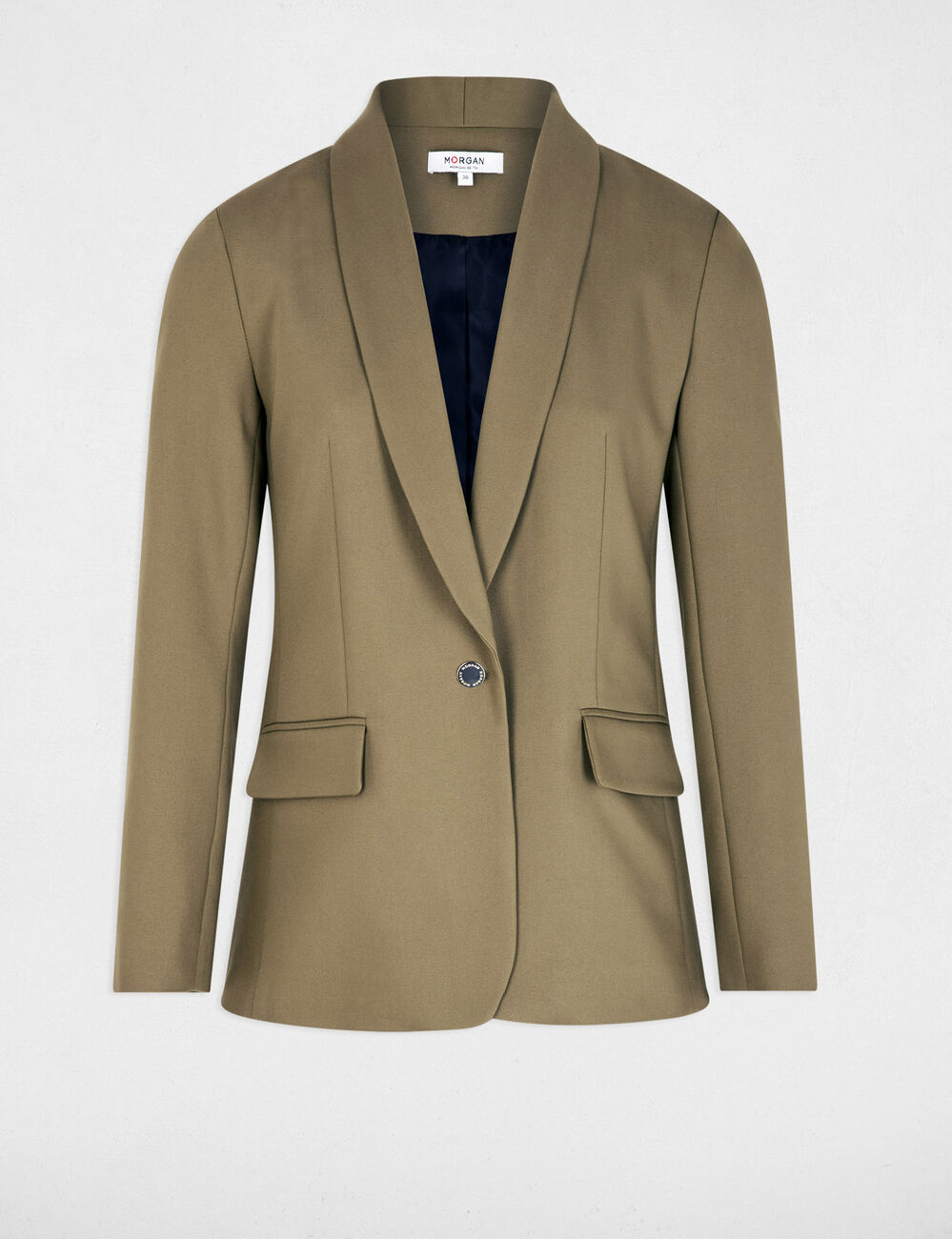 Chaqueta corta cuello chal verde caqui mujer