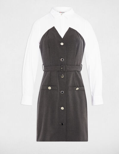 Vestido fluido con cuello de solapa gris moyen mujer