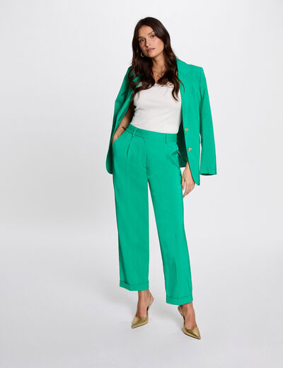 Pantalón recto con pinzas verde emeralda mujer
