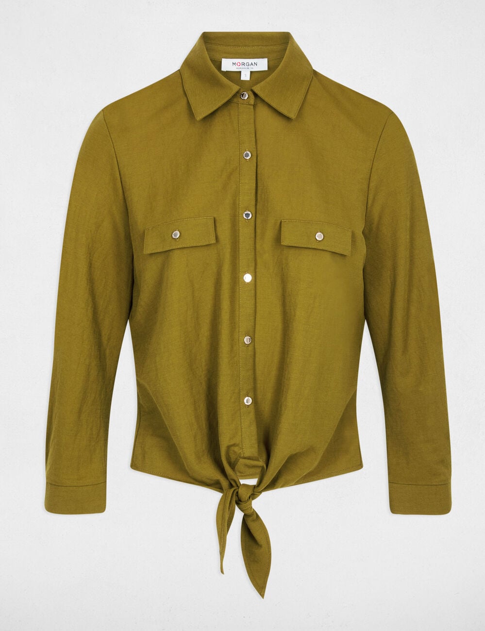 Camisa anudada con cuello abierto mujer
