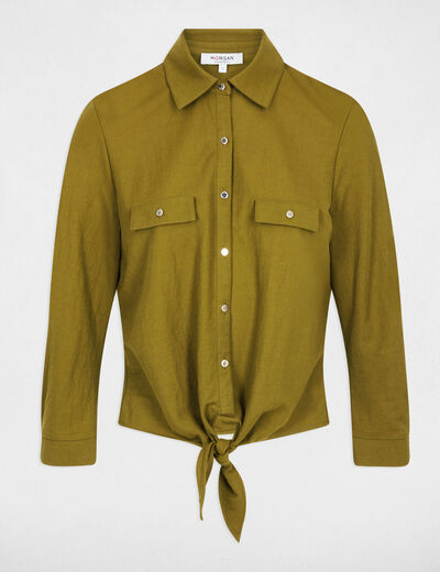 Camisa anudada con cuello abierto mujer