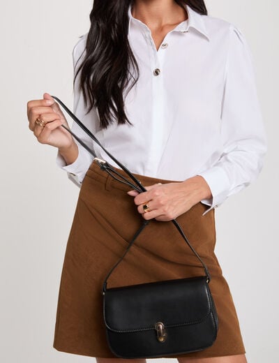 Bolso caja bandolera de cuero negro mujer