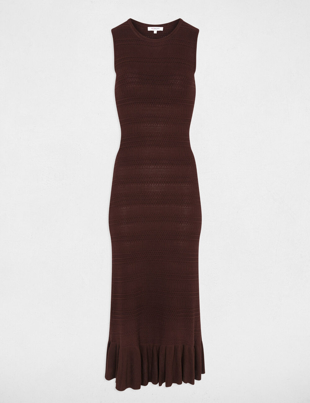 Vestido largo de punto sin mangas marr&oacute;n oscuro mujer