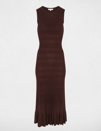 Vestido largo de punto sin mangas marr&oacute;n oscuro mujer