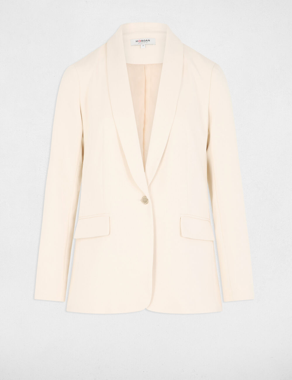 Chaqueta corta cuello chal marfil mujer