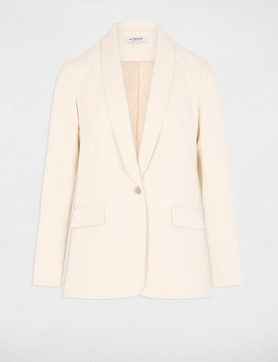 Chaqueta corta cuello chal marfil mujer