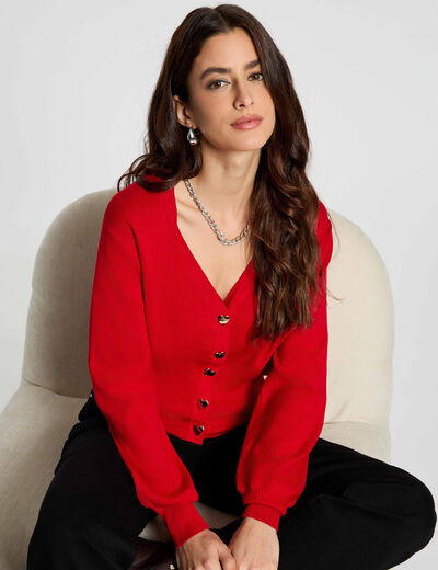 Chaleco ajustado cuello en v rojo mujer