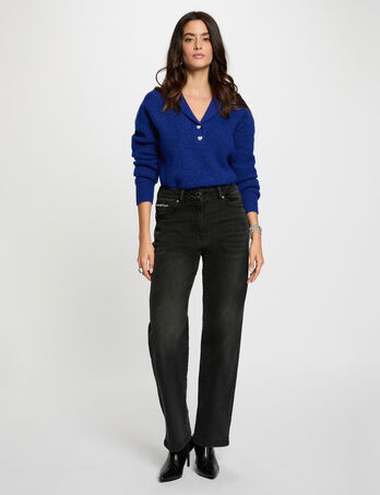 Vaqueros anchos de tiro alto gris oscuro mujer