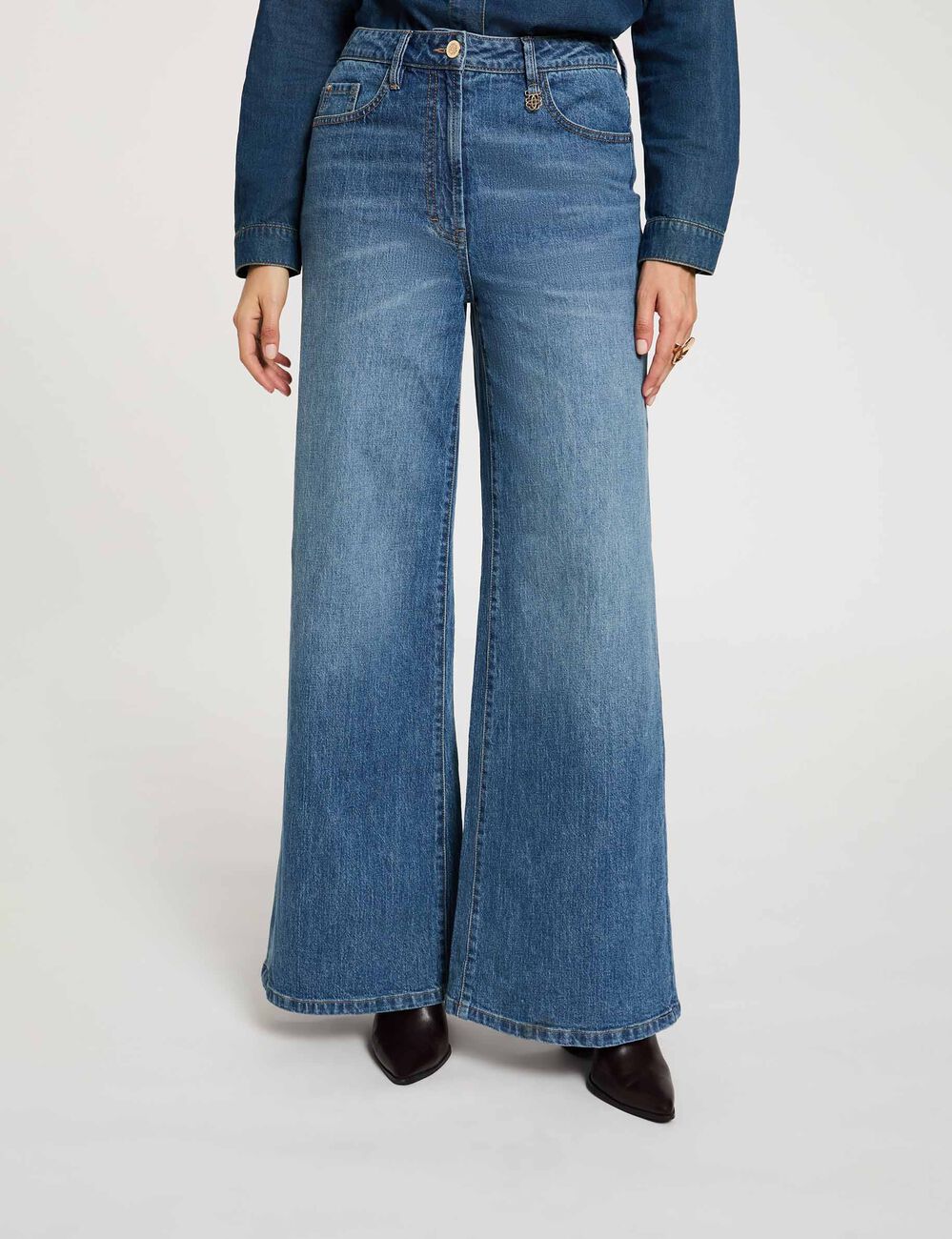 Vaqueros anchos de tiro alto denim stone mujer