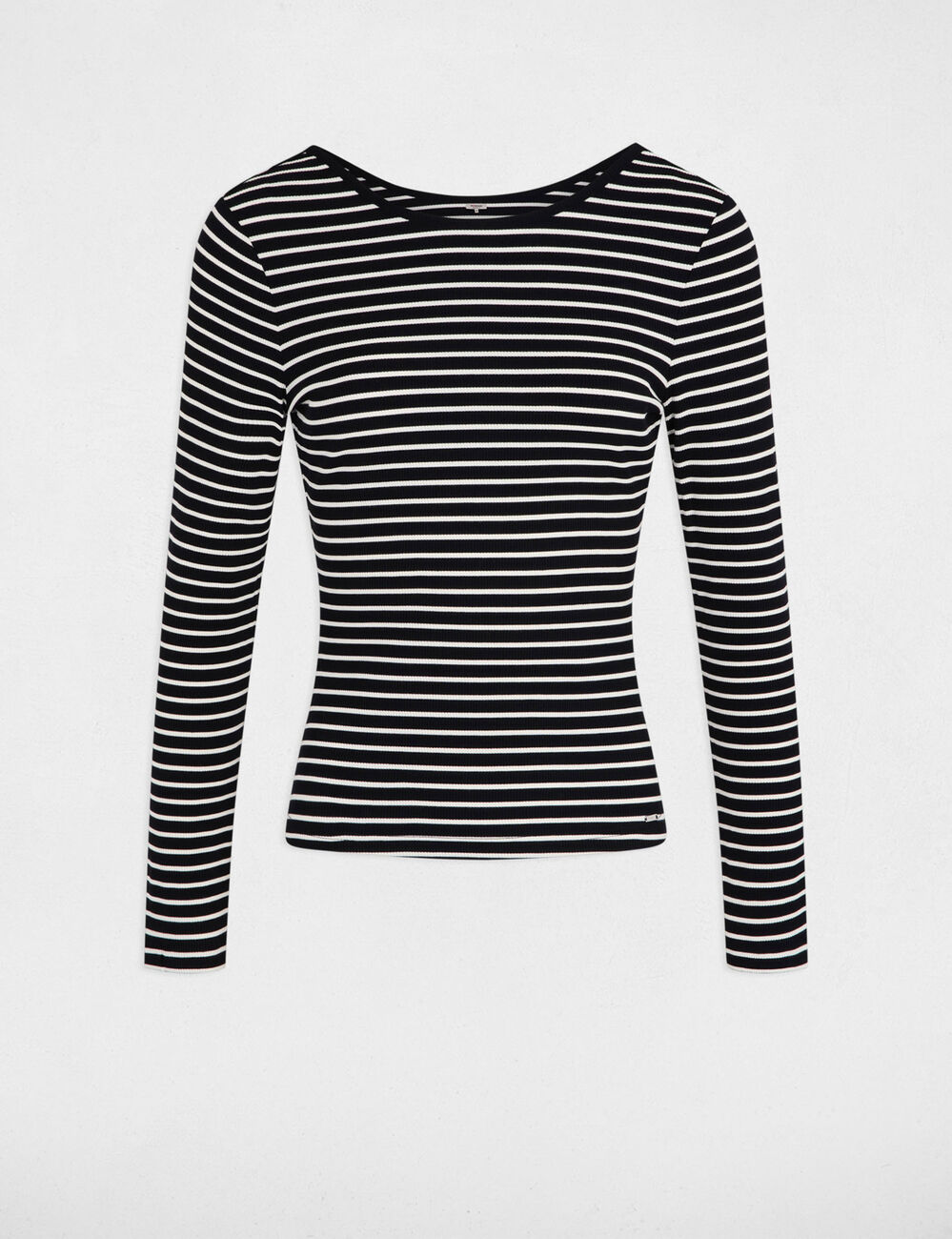 Camiseta manga larga rayas negro mujer