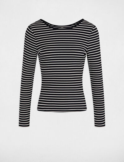 Camiseta manga larga rayas negro mujer