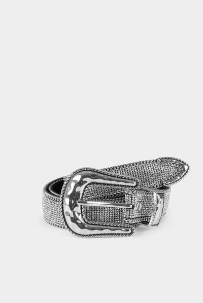 Cinturón con strass plateado mujer