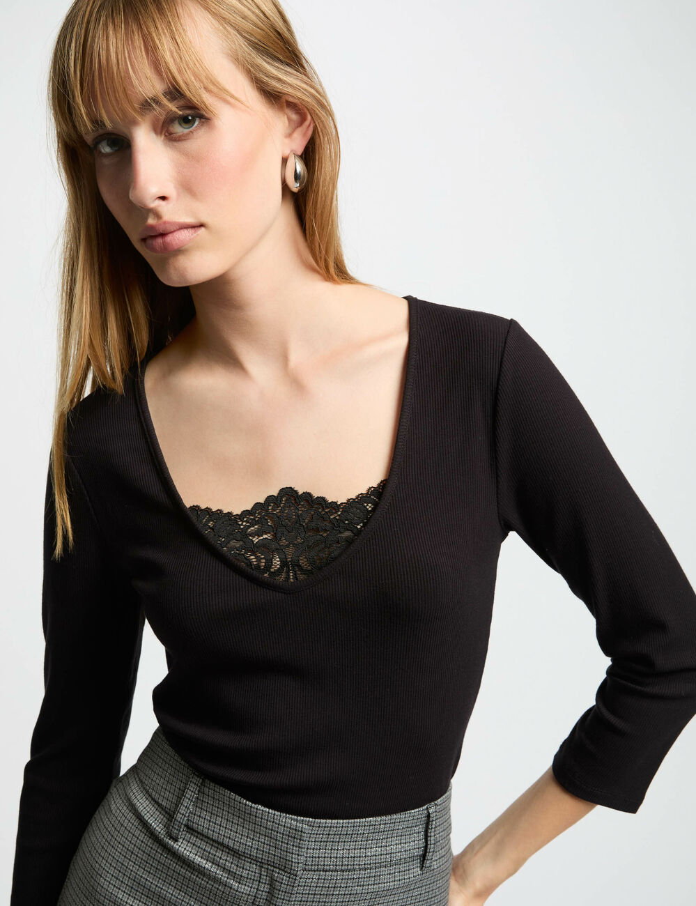 Camiseta manga 3/4 negro mujer