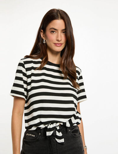 Camiseta cropped de rayas blanco mujer