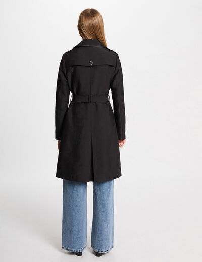 Gabardina larga con cinturón negro mujer