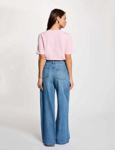 Pantal&oacute;n ancho de tiro alto denim stone mujer