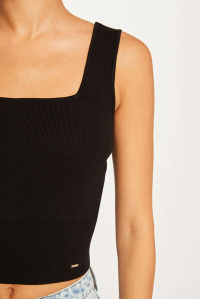 Top punto tirantes anchos negro mujer