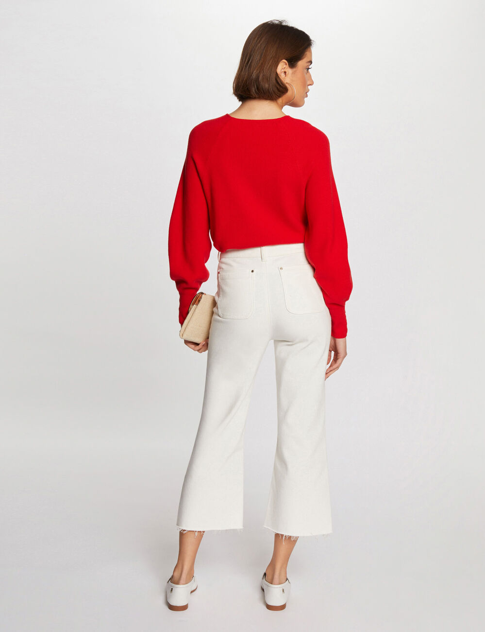 Jersey manga larga escote en V rojo mujer