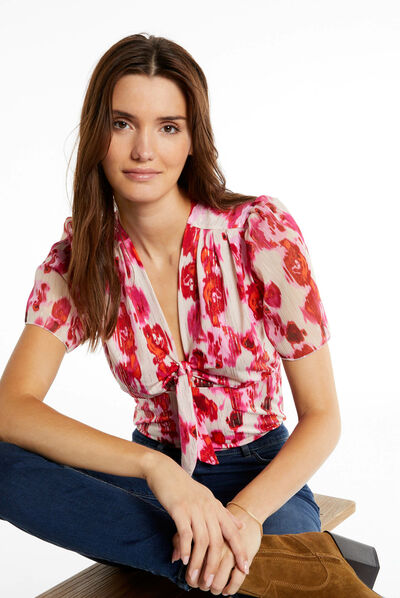 Camiseta estampada de manga corta multico mujer