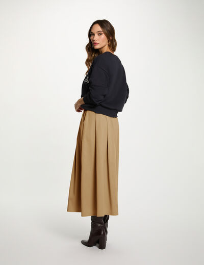 Falda evas&eacute; de talle alto beige mujer