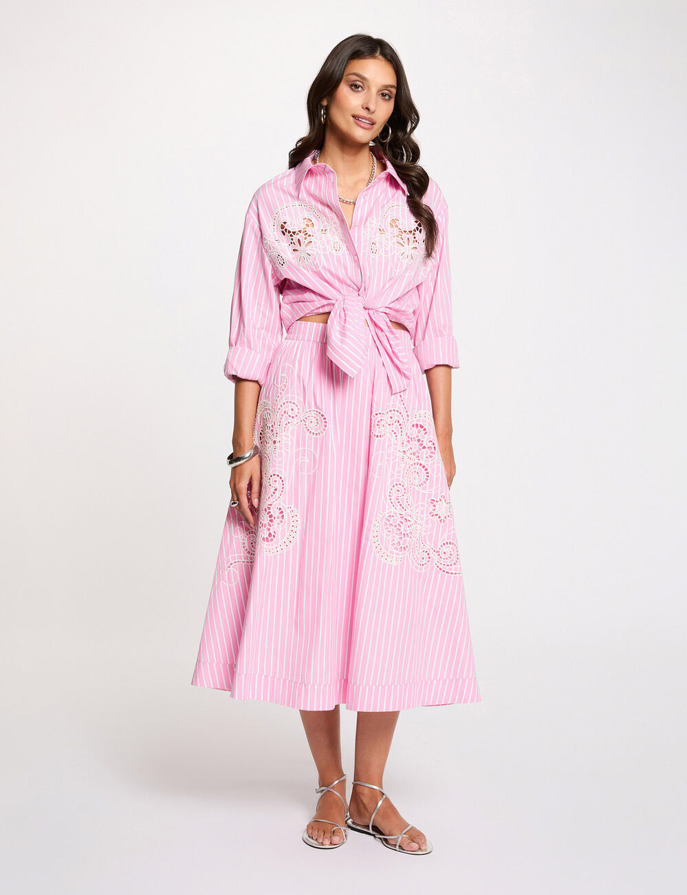 Camisa oversize de rayas rosa mujer