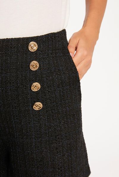 Short recto talle alto con botones marino mujer