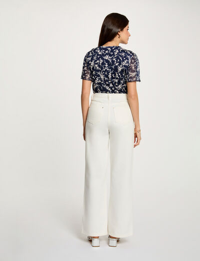 Blusa de gasa con cuello en v azul marino mujer
