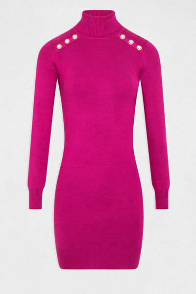 Vestido de punto ajustado cuello tortuga frambuesa mujer