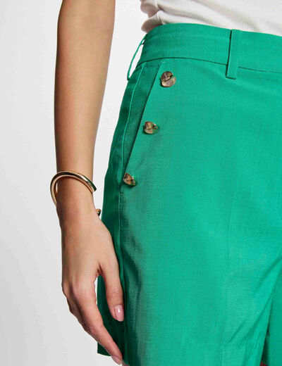 Short holgado con botones verde emeralda mujer