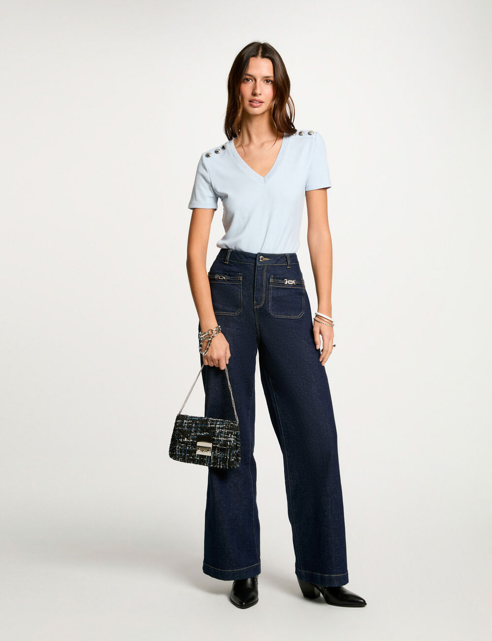 Camiseta manga corta azul cielo mujer