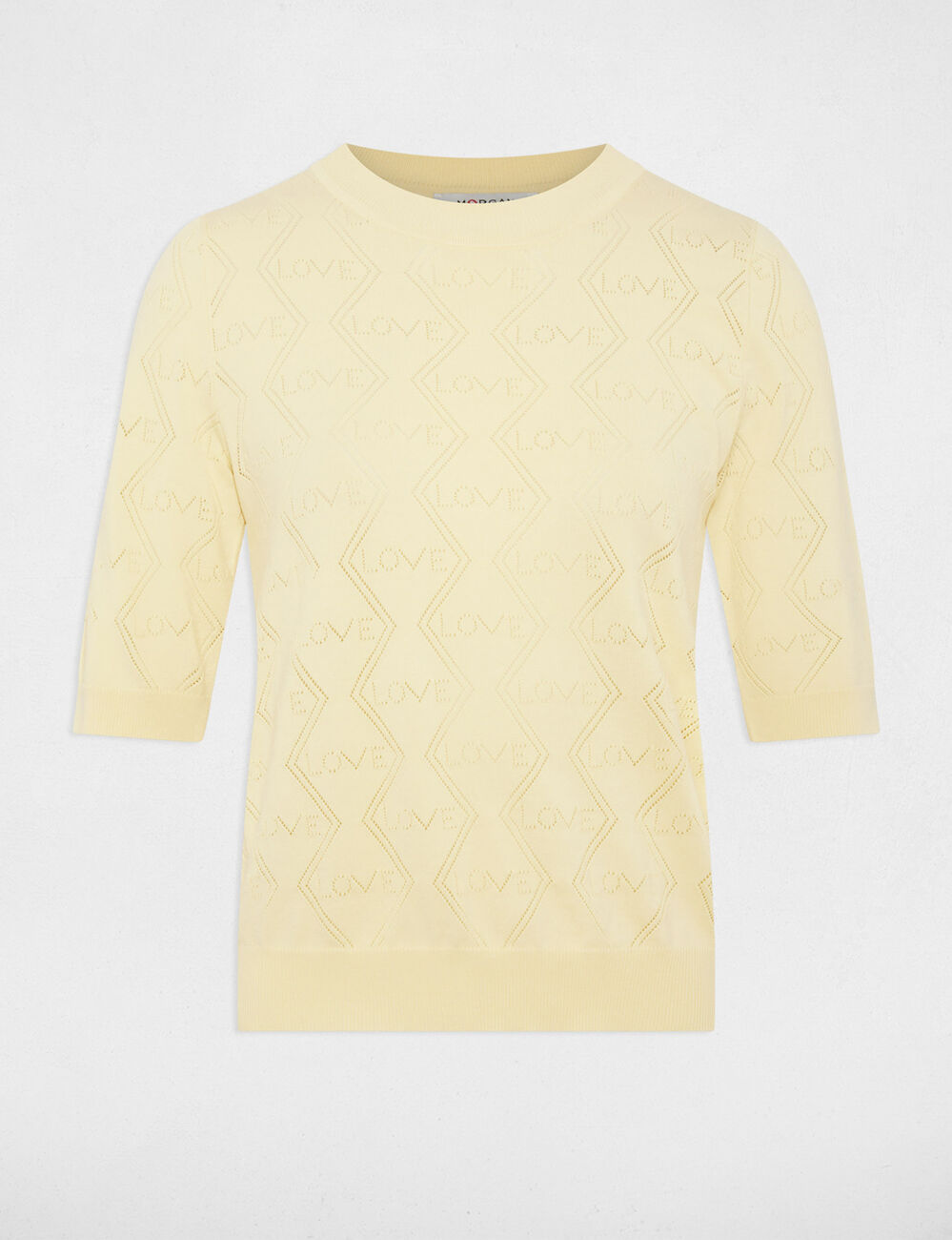 Jersey calado mangas 3/4 amarillo pastel mujer