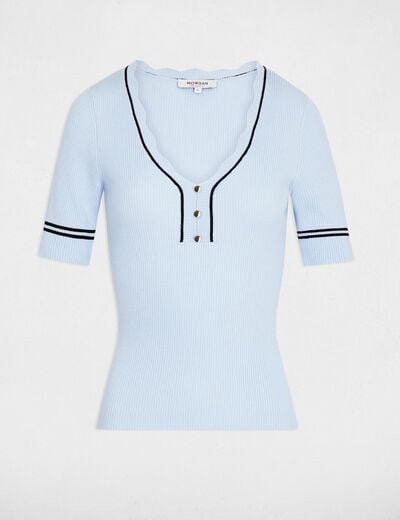 Jersey entallado con cuello en V azul cielo mujer