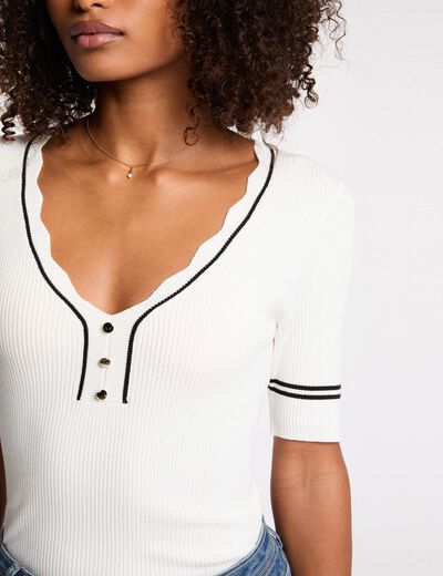 Jersey entallado con cuello en V blanco mujer