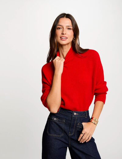 Jersey con cuello alto rojo mujer