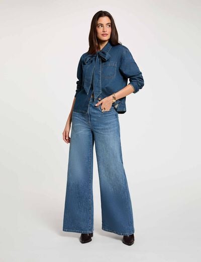 Vaqueros anchos de tiro alto denim stone mujer