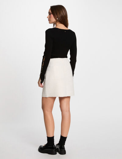 Falda corta de tweed marfil mujer