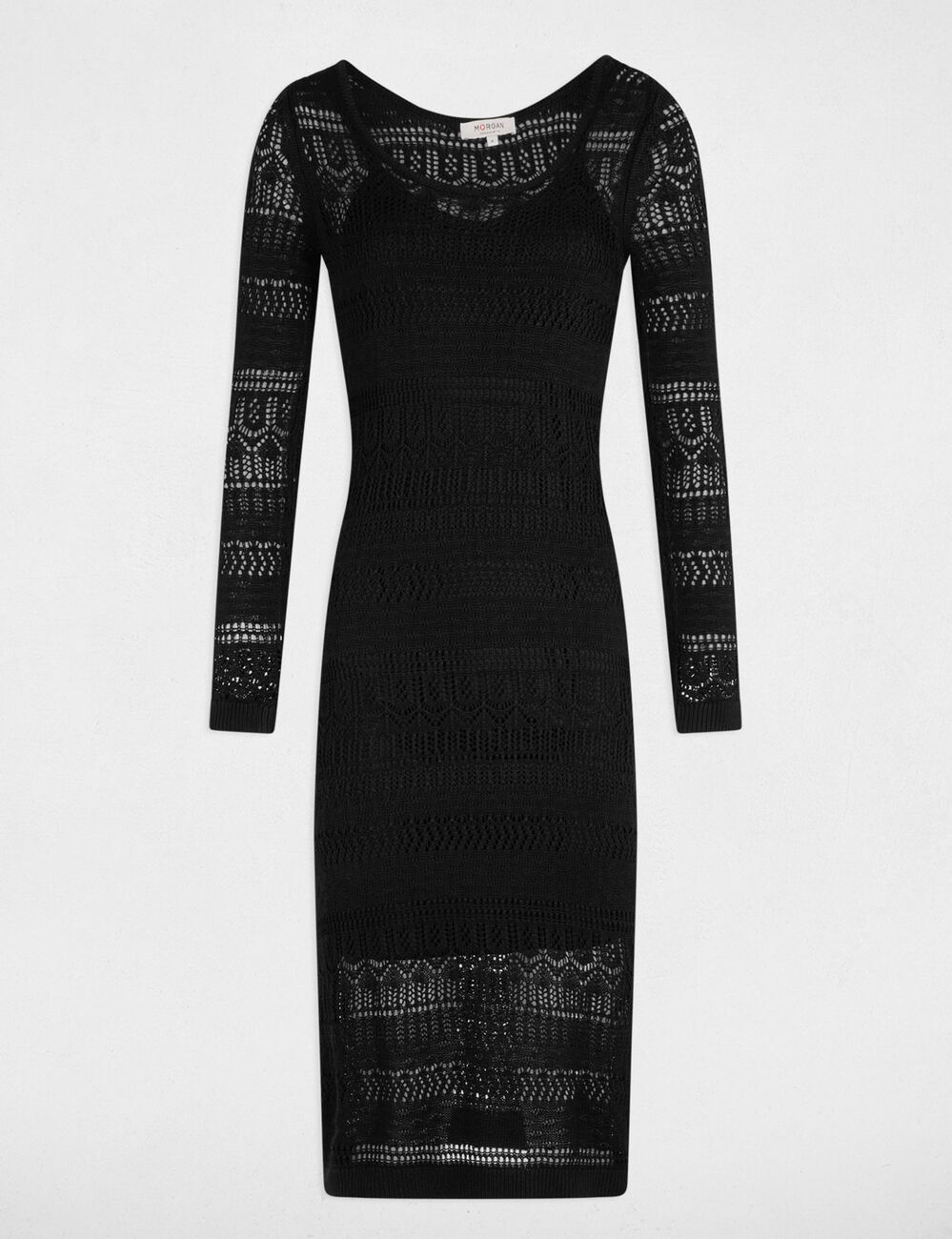 Vestido punto largo ajustado negro mujer