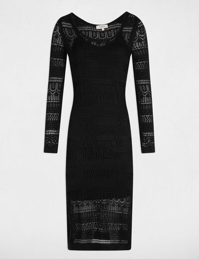 Vestido punto largo ajustado negro mujer