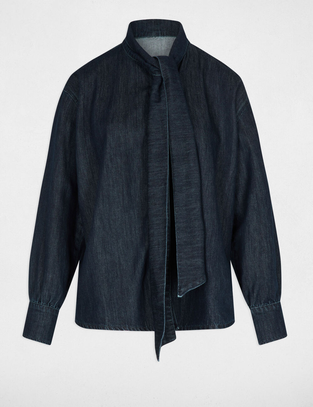 Camisa vaquera con lazada denim crudo mujer
