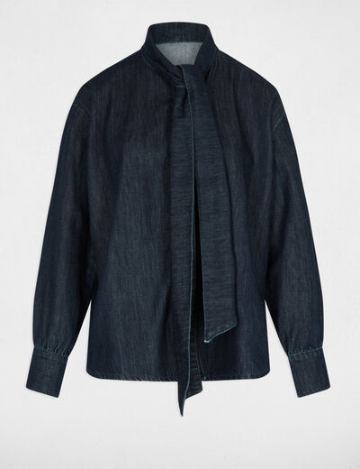 Camisa vaquera con lazada denim crudo mujer