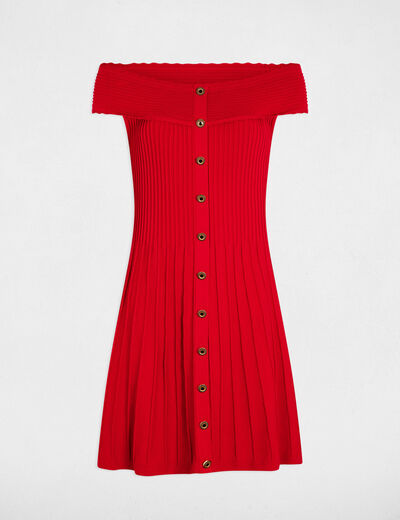 Vestido punto corto evasé rojo mujer