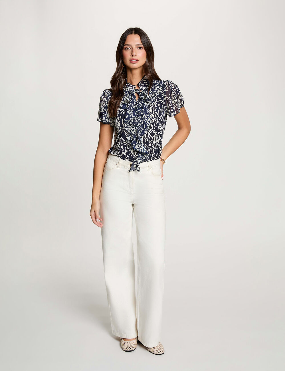 Camisa transparente con cuello v azul marino mujer
