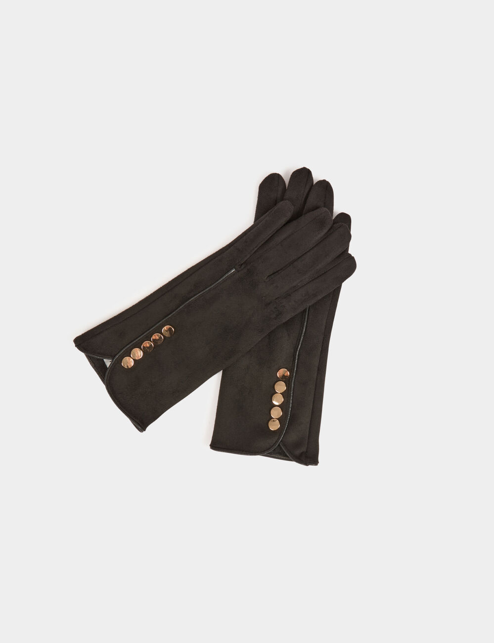 Guantes de ante con botones negro mujer