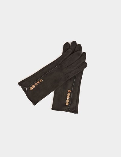 Guantes de ante con botones negro mujer