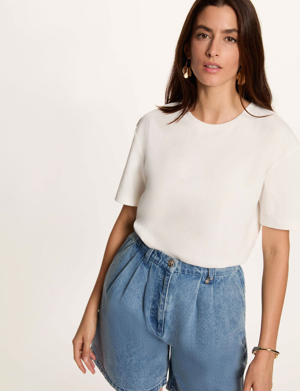 Camiseta de cuello redondo blanco mujer