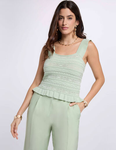 Jersey ajustado cuello cuadrado verde pastel mujer