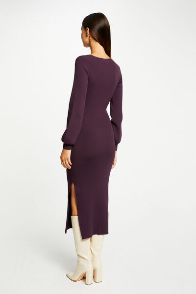 Vestido de punto largo ajustado ciruela mujer