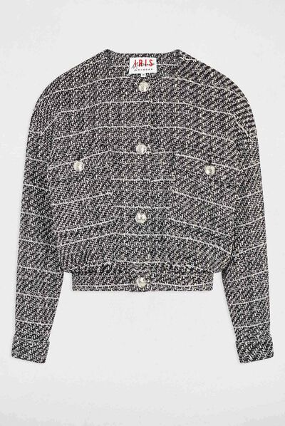 Chaqueta extragrande hilos metalizados negro mujer